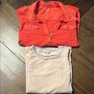 Eddie Bauer Coral and J. Crew Cream Shirt Set